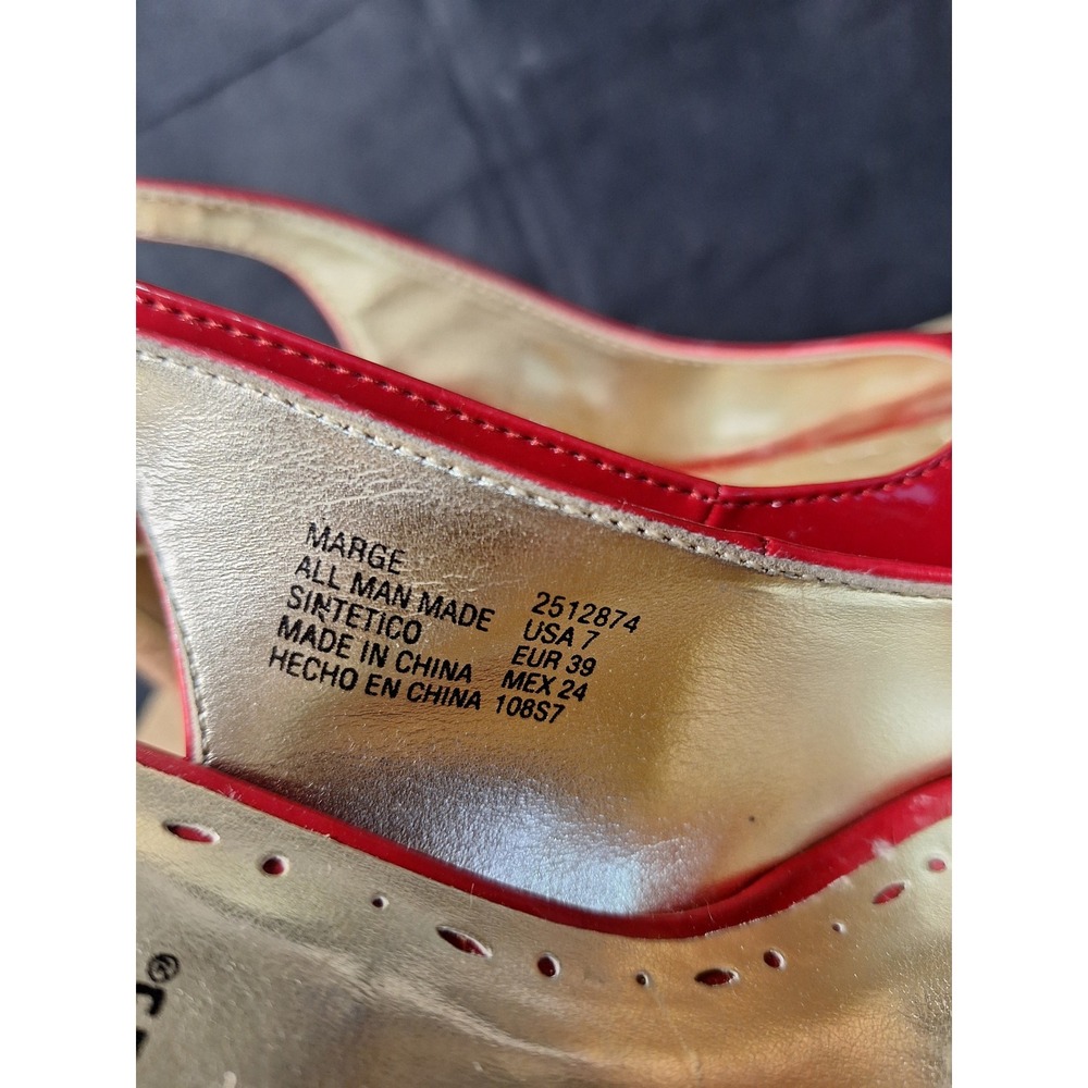 No Boundaries Marge Red Patent Peep Toe Slingback Cork Platform Heels Womens 7 - Picture 7 of 16